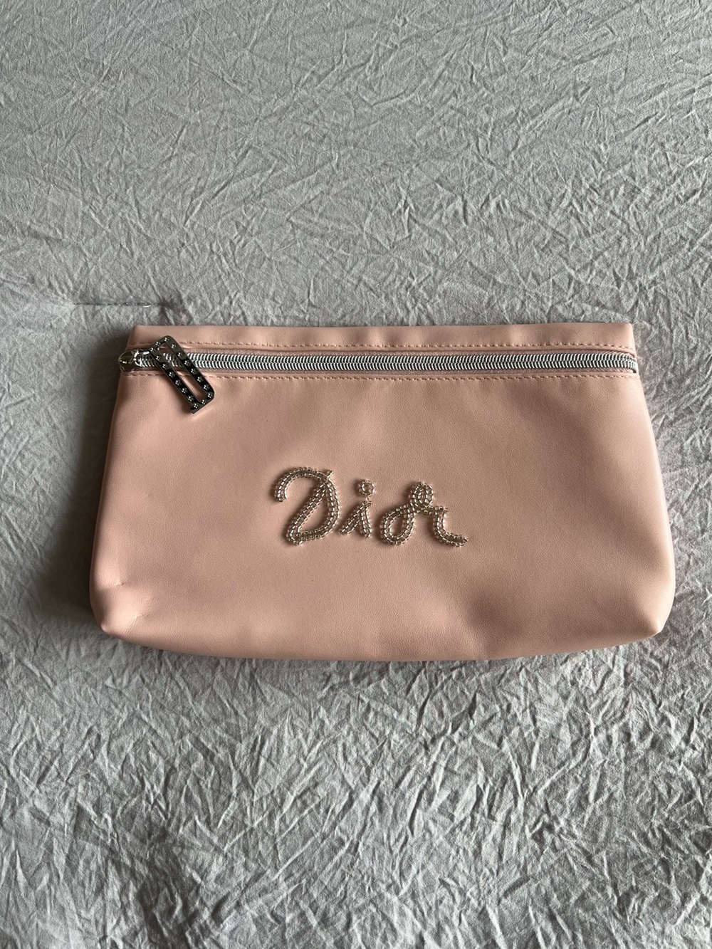 Dior Beaute Blush Pink Crystal Beaded Logo Cosmetic Pouch
